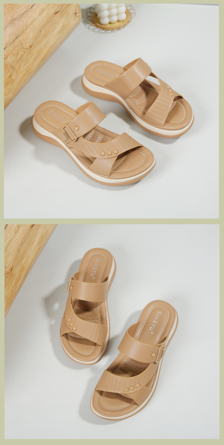 Dép sandal nữ xỏ ngón đế dày chống trơn mùa hè 2026 — Màu đen, Màu camel, Màu mơ chi tiết 14