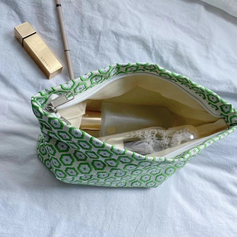 Bolsa de cosméticos de gran capacidad portátil fresco pequeño floral ins bolsa de almacenamiento bolsa de lavado elegante bolsa de almacenamiento jacquard