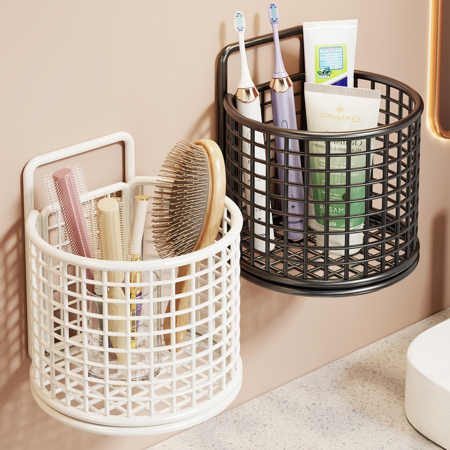 Organizador de Baño de Pared Sin Perforación, Multifuncional