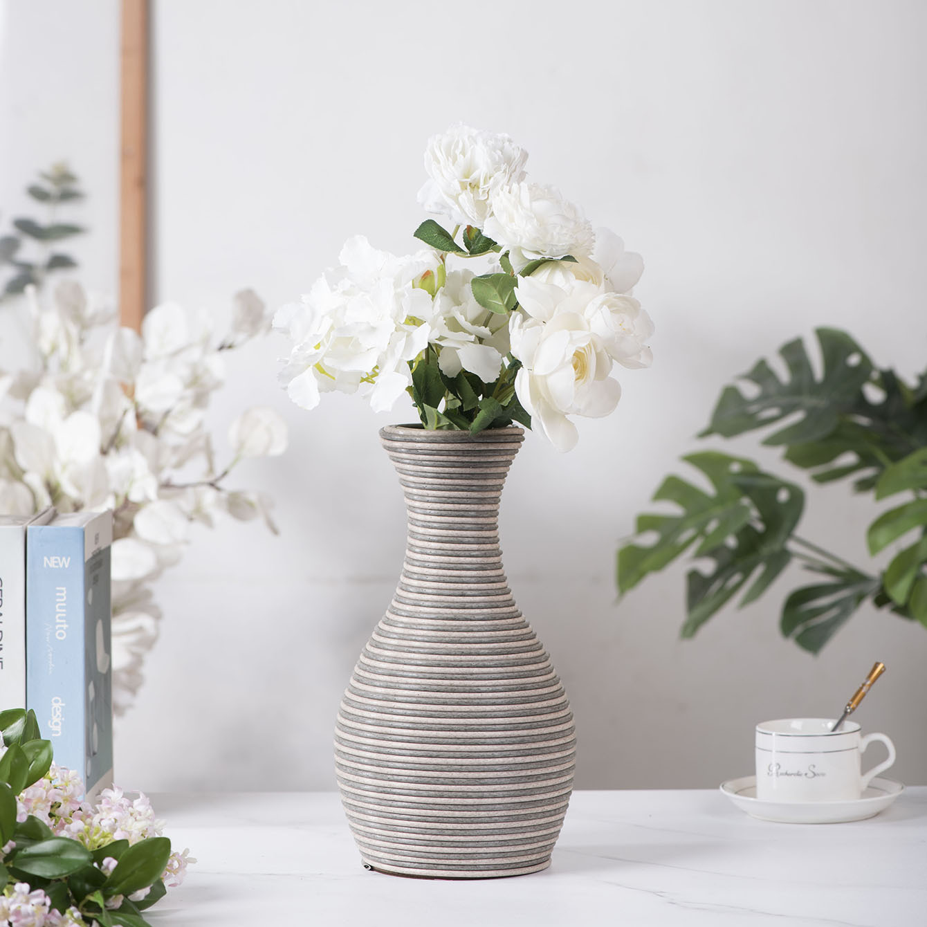 Flores secas creativas de alto nivel flor flor de decoración imitación tejida a mano vasijas de flores decorativas de la sala de estar