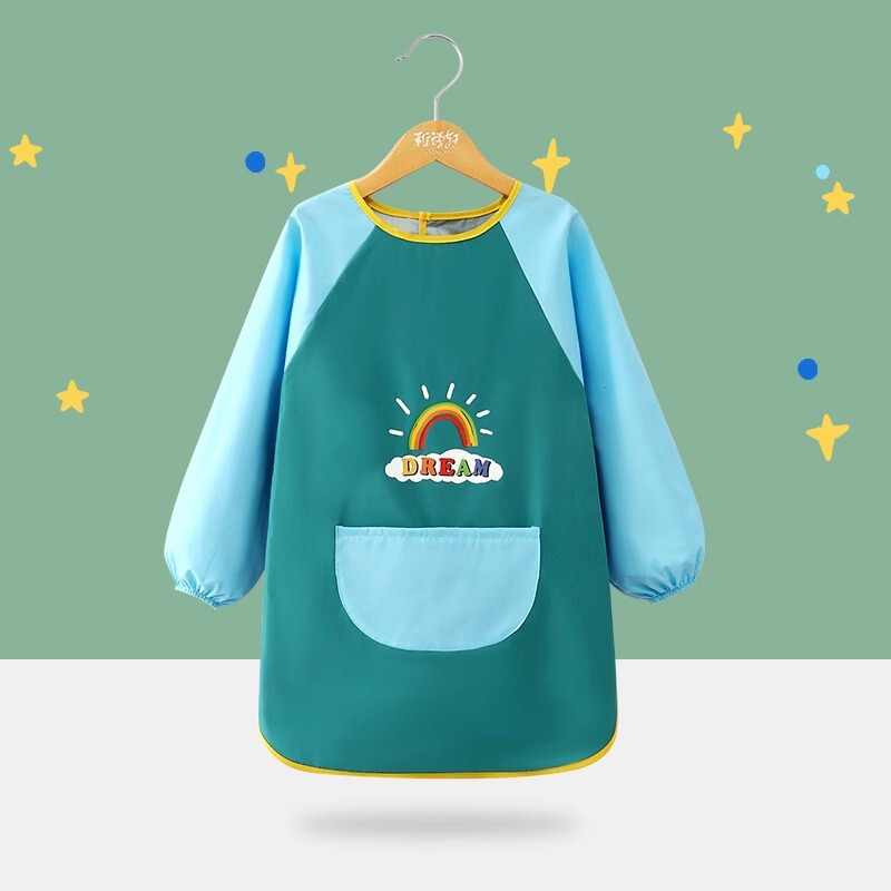 子供用エプロン絵画服幼稚園スタジオアートベルクロ長袖防水防汚よだれかけスモック逆着用|undefined