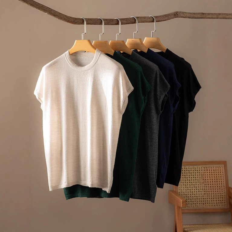 Текстура ~ Камвольный 100% красивый шерстяной жилет женский маленький воротник свободный трикотаж без рукавов