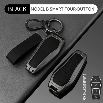 Seal 06, Sea Lion 05, High-End Car – Car key bag - double-sided-leather-byd-model-b-gun-black-hand-strap-buckle