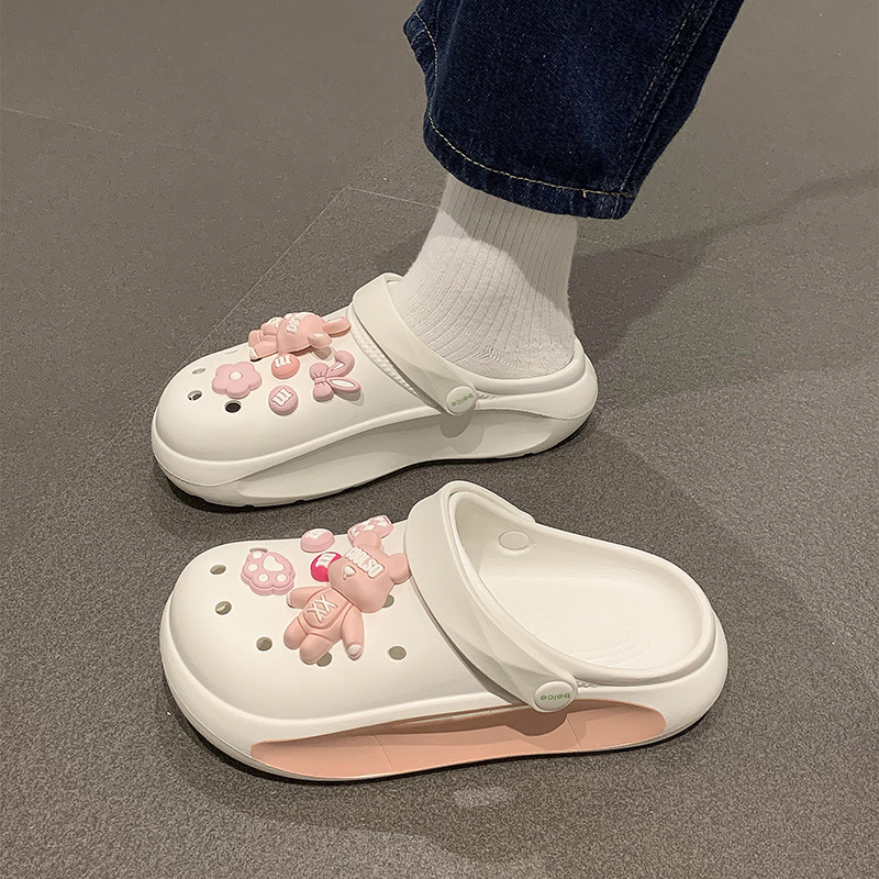 Niche Design Girly Girl's Cute Hole-in-the-wall Shoes,Cartoon Thick-soled Cute Toe-toe Slippers,y Student Sandals