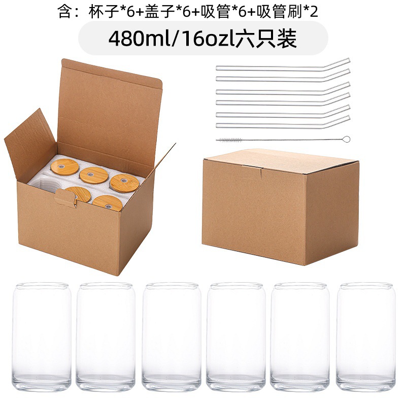 Vaso de Cola de 16 oz con Tapa y Pajita, Impresión UV Transfronteriza, Vaso de Vidrio Resistente al Calor para Té con Leche, Café, Tapa de Bambú, Vaso de Agua Tipo Mason Jar