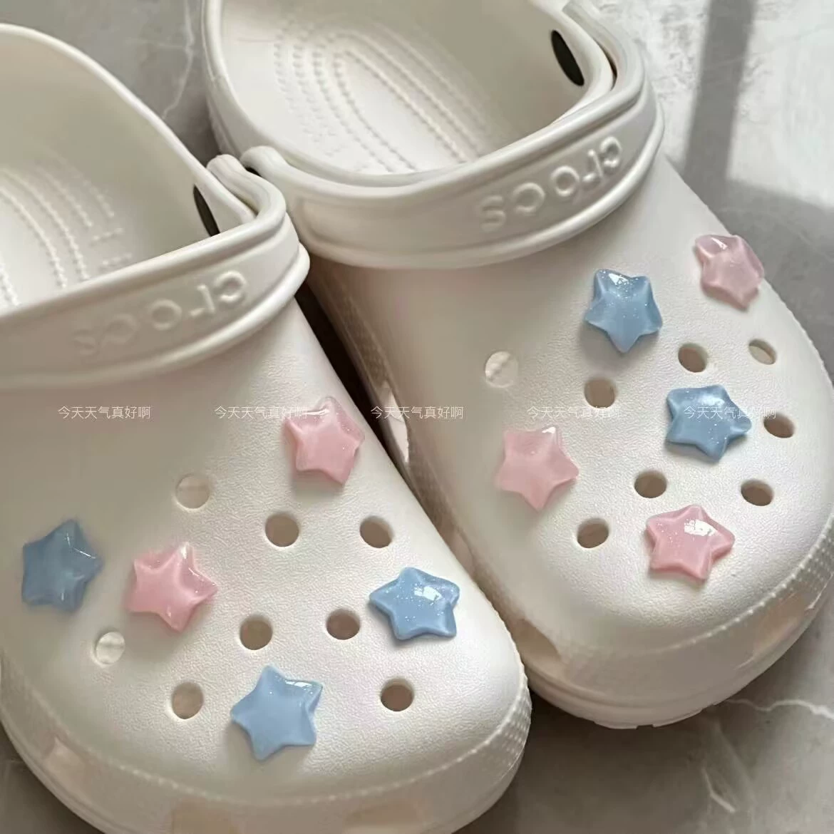 Shoe Charms Blue Secret A10 — Starfish Shell Decorative Buckles for Hole Shoes, Resin Pearls