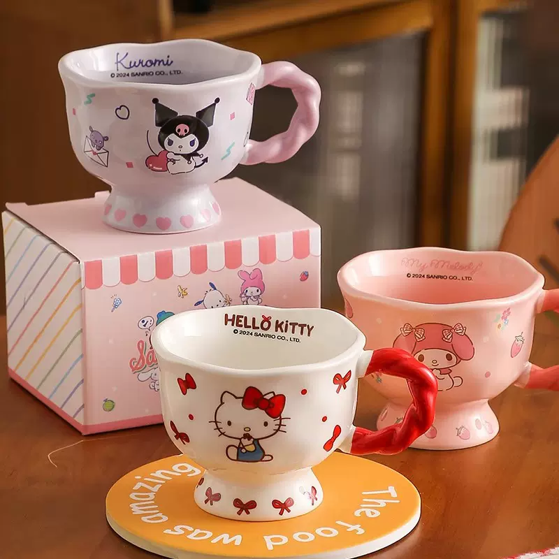 陶瓷高脚杯卡通水杯情侣咖啡杯子高颜值马克杯生日新婚伴手礼盒装