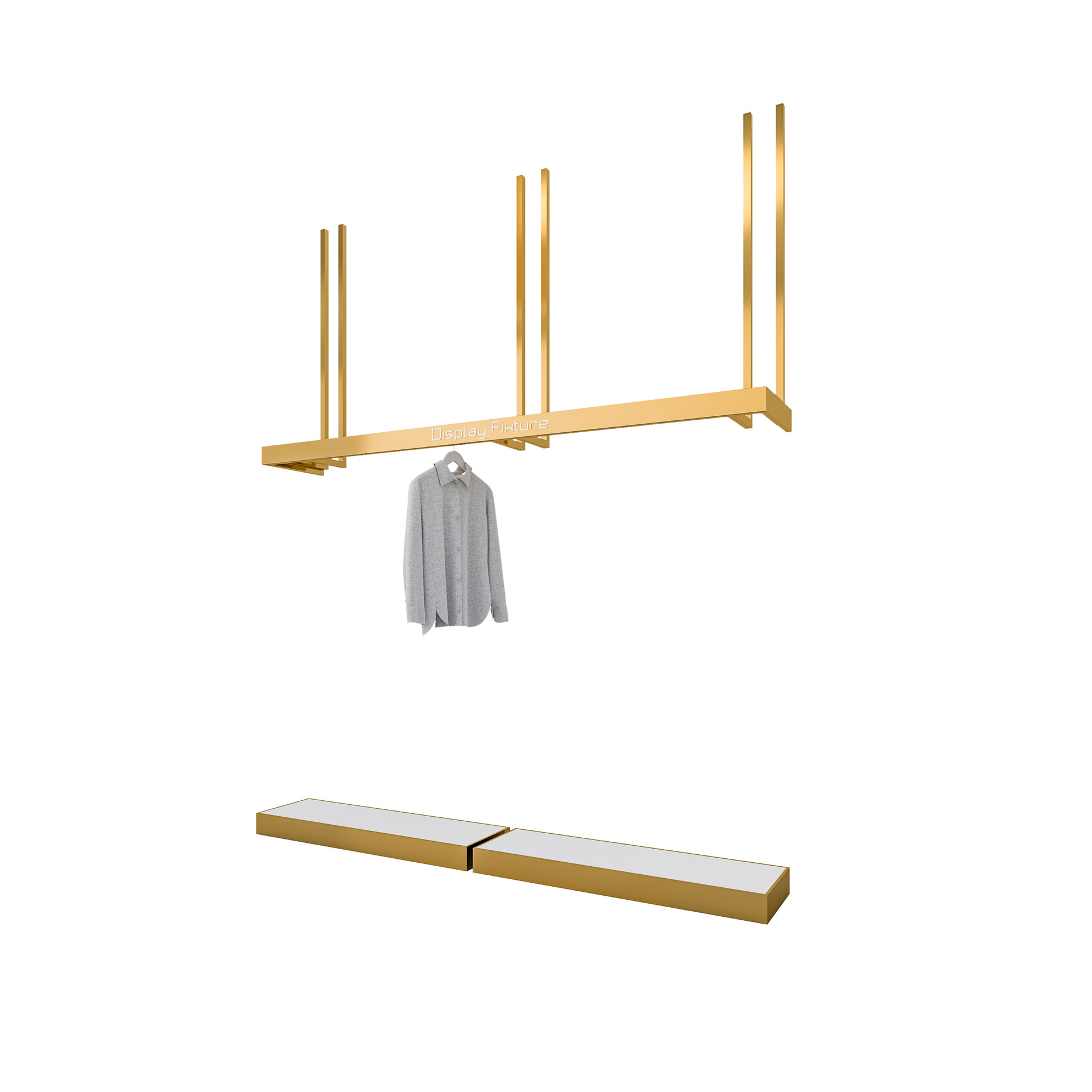 Estantes de ropa de hombre de acero inoxidable en la pared columnas del cielo simple cabina de exhibición de ropa tienda de ropa estante de exhibición estante oro