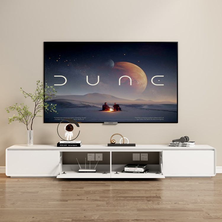 2025 New Living Room Tv Cabinet Coffee Table Combination Solid Wood Minimalist Floor Cabinet White Floor-Standing Cream Style Tv Cabinet