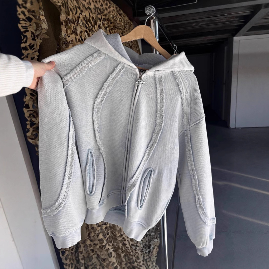 外贸美式跨境水洗潮牌高街拉链连帽开衫卫衣男女同款外套新款批发