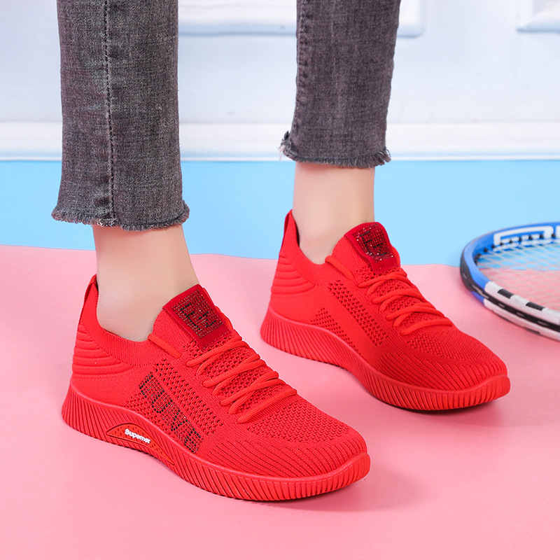 2024 Spring and Autumn new sneaker women's casual flying woven thick bottom transparent flat white soft bottom comfortable dancing shoes