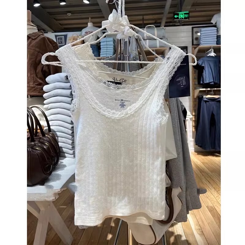 American Style 210g Plum Blossom Sleeveless Vest for Women, 2026 Summer Trendy Short Slim-Fit Round Neck Lace Floral Top American Style 210g Plum Blossom Sleeveless Vest for Women, 2026 Summer Trendy Short Slim-Fit Round Neck Lace Floral Top