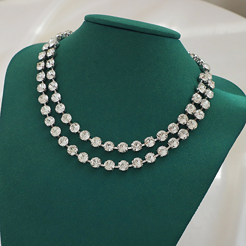 new personality stitching round beads rhinestone double necklace long tassel necklace