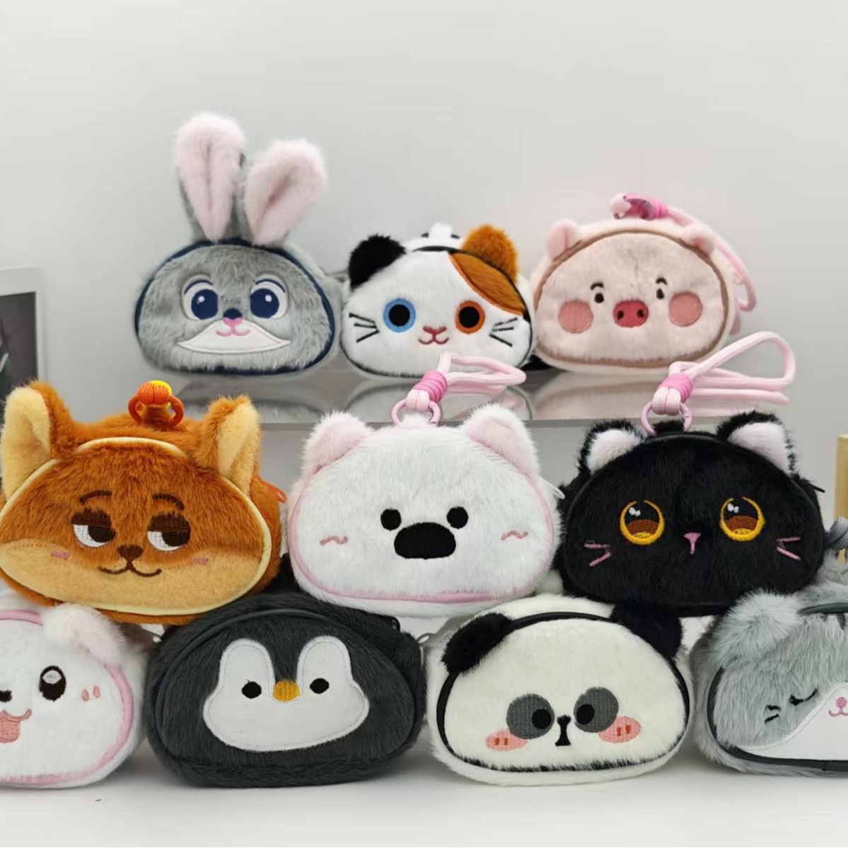 Cute Cartoon Animal Coin Purse Plush Toy Earphone Case Doll Backpack Pendant Panda Rabbit Doll Ornament