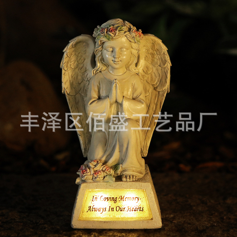 Cementerio transfronterizo Angel decoración césped al aire libre decoración de patio lámpara solar mesa Angel canasta de resina estatua