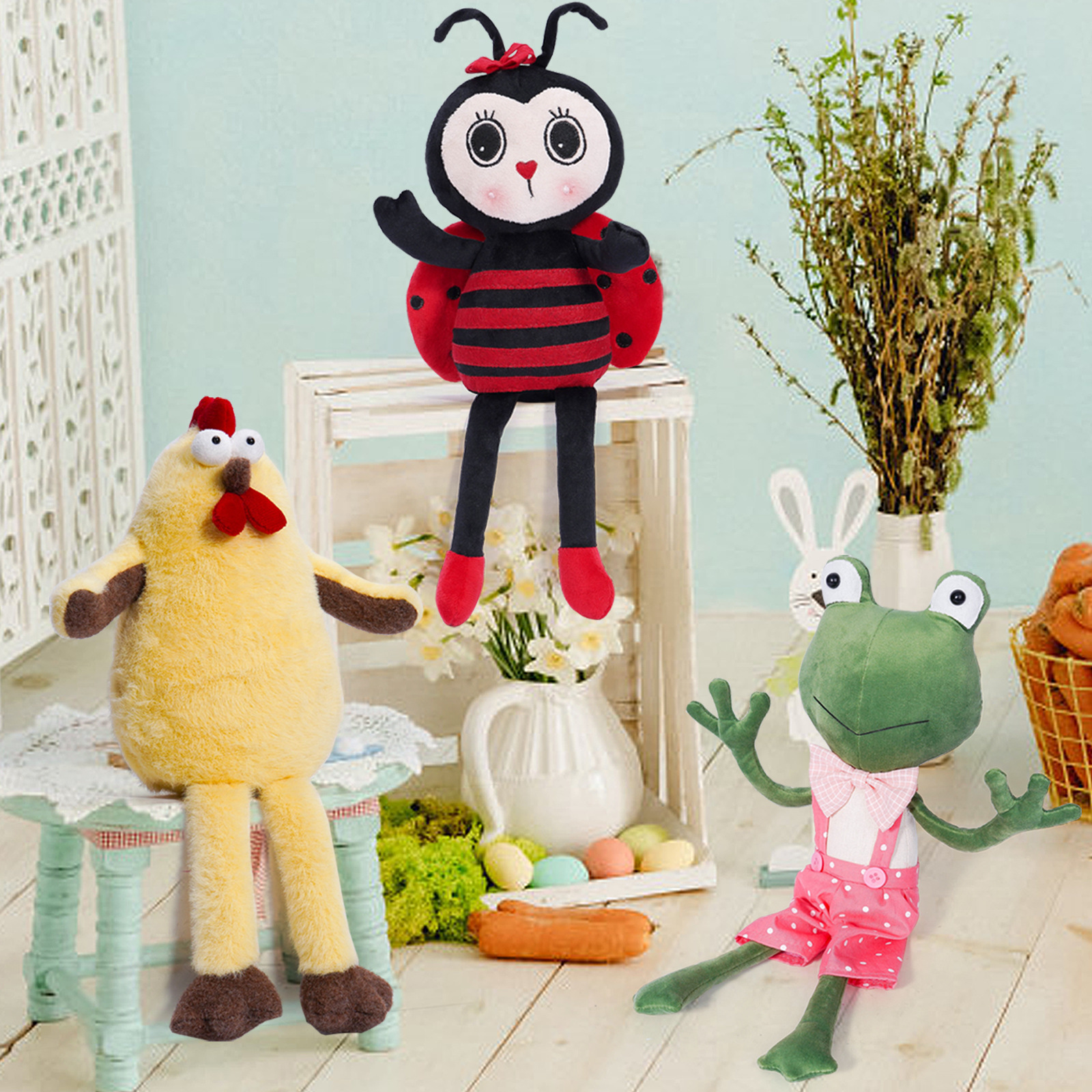 Muñecas de pollo de primavera transfronterizas lindas creativas piernas largas muñecas de pollo amarillo de cuatro estaciones decoraciones de vacaciones