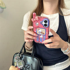 ビッグブラザー ビッグレッドチェック柄 かわいい KT 猫 iPhone16 Apple 15ProMax 携帯電話ケース 14 新しい女の子に適しています