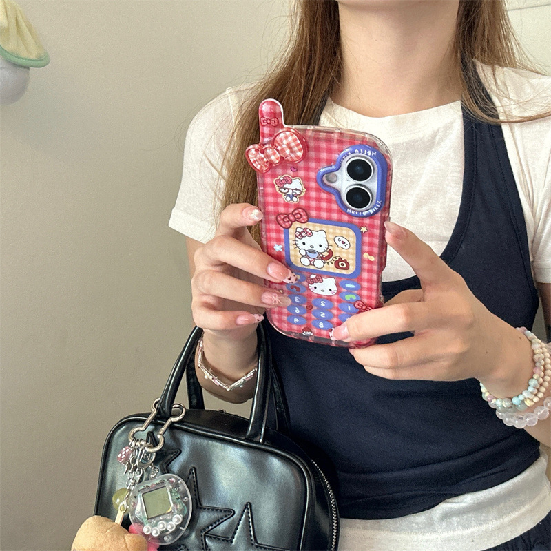 ビッグブラザー ビッグレッドチェック柄 かわいい KT 猫 iPhone16 Apple 15ProMax 携帯電話ケース 14 新しい女の子に適しています|undefined