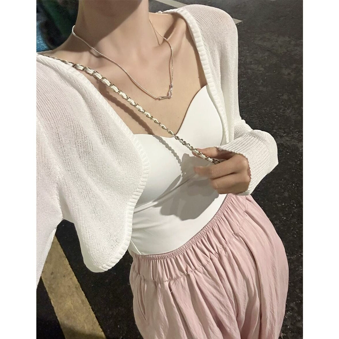 Короткий вязаный шелковый летний плащ, oversize, корейский стиль