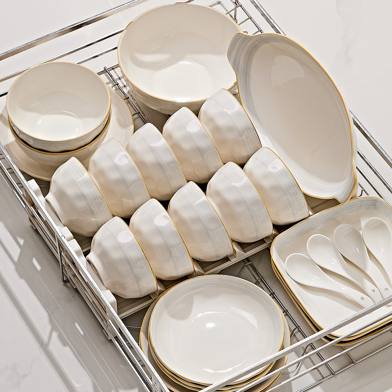 High-End Household Ceramic Bowl 2026 New Model Simple Underglaze Color Thickened Rice Bowl Plate Housewarming Bowl and Plate Set