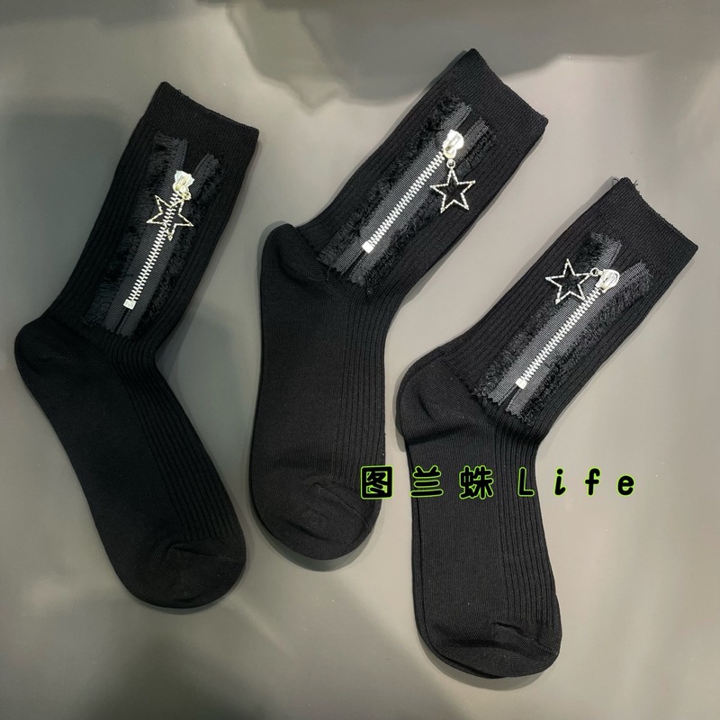 25秋冬新款袜子女欧货个性潮袜重工拉链中筒袜y2k千禧辣妹袜子|undefined