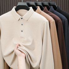 现货批发t恤2024秋冬新款中年男式翻领商务仿羊绒纯色长袖t恤衫