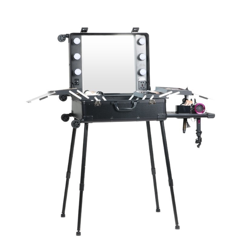 Maletín de Maquillaje con Luces y Ruedas de 24 Pulgadas, ABS, Impermeable, Antirrobo, para Almacenamiento en el Hogar