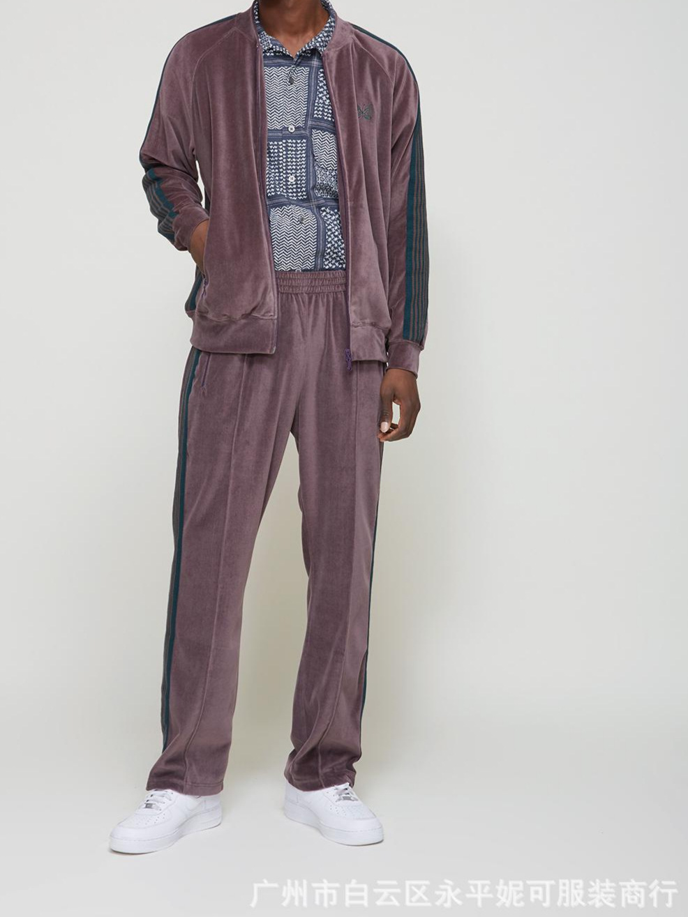 Needles tracksuits蝶ベルベットカーディガンレトロリボンジッパージャケットロングパンツスポーツスーツ