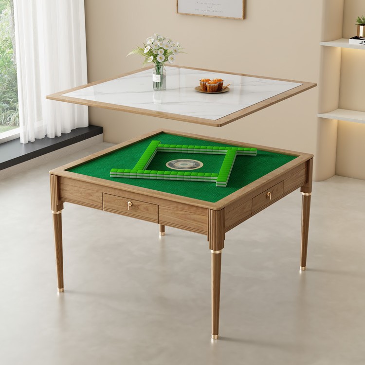 Moderno y simple, completamente automático, tablero de roca de madera maciza, máquina de mahjong, mesa de comedor, mesa de mahjong eléctrica doméstica de estilo crema de doble uso
