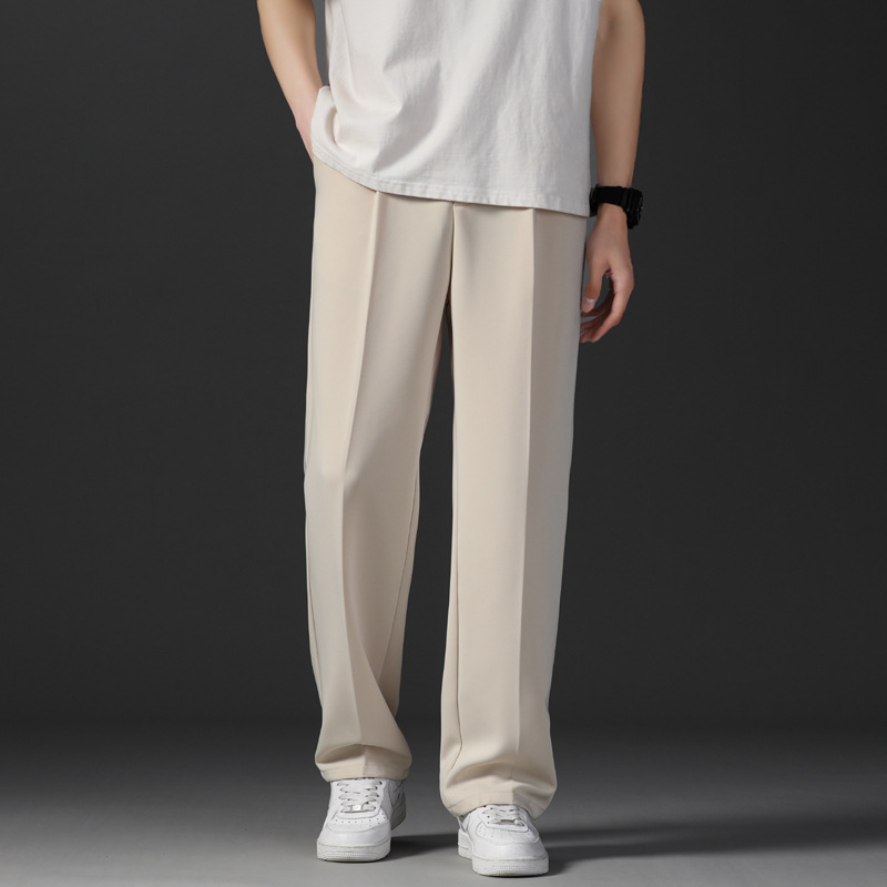 Pantalones de verano sueltos de alto nivel para hombres, pantalones de verano rectos de alta sensación de calles elásticas para hombres, piernas anchas