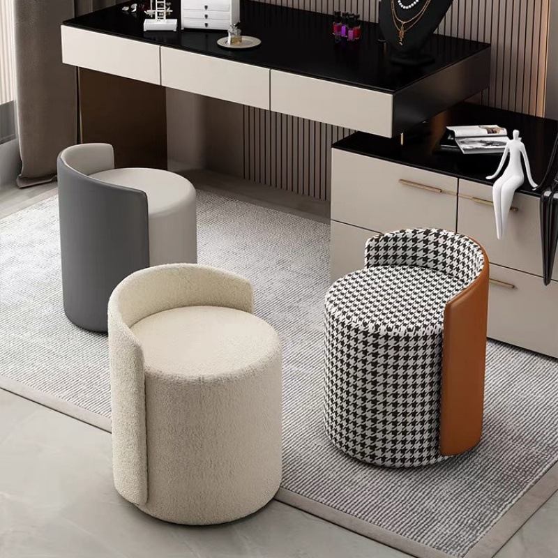 Simple and Elegant Home Short Stool Leisure Balcony Round Stool Fashion Nail Stool Bedroom Living Room Stool Lightweight Luxury Vanity Stool