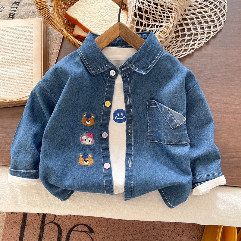 Camisas de vaqueros para niños, chaqueta de otoño para niños, chaqueta de otoño para niños guapo, camisa de mangas largas
