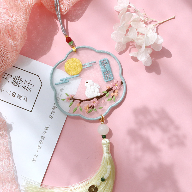 Ping An Fu self-embroidered car pendant handmade embroidery diy material cross stitch homemade Ping An Fu car pendant