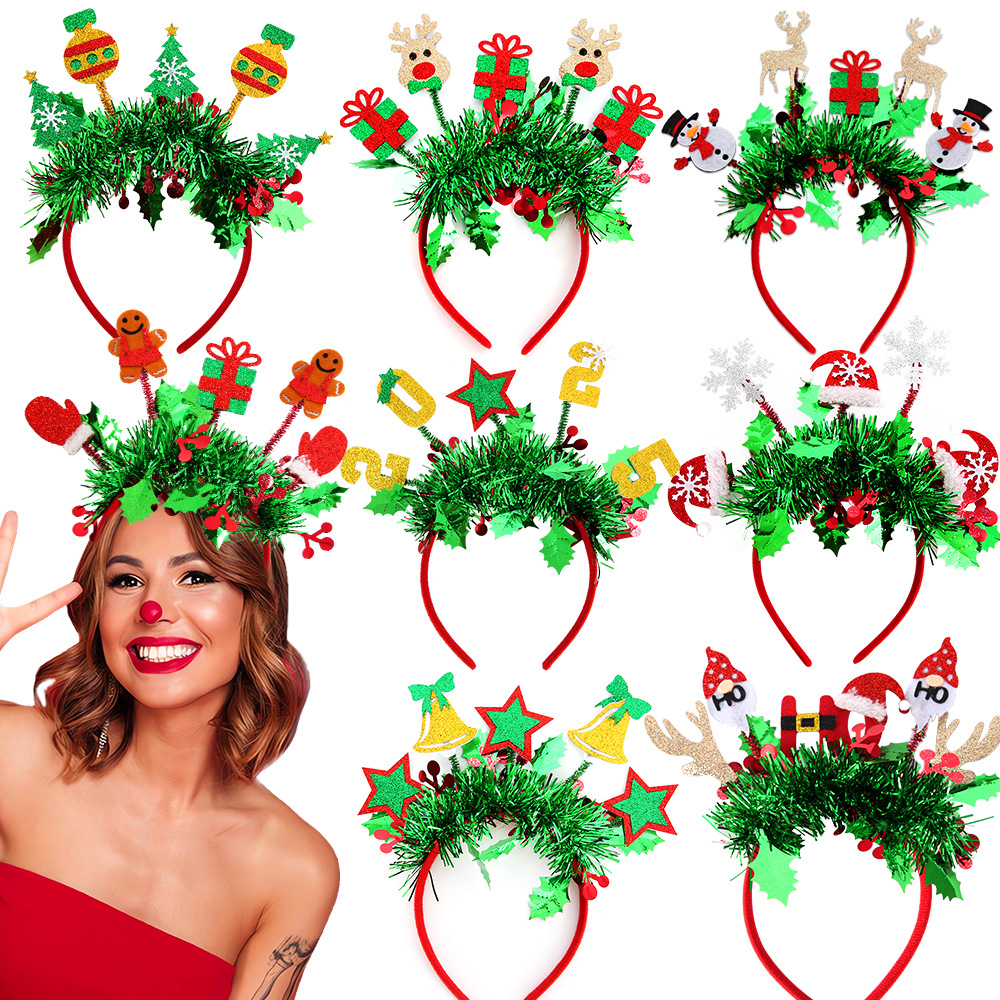 Juldekorationer Färgstång Hårring Älg Snögubbe Festklädsel Nyttår 2025 Digitalt Pannband_voghion.com