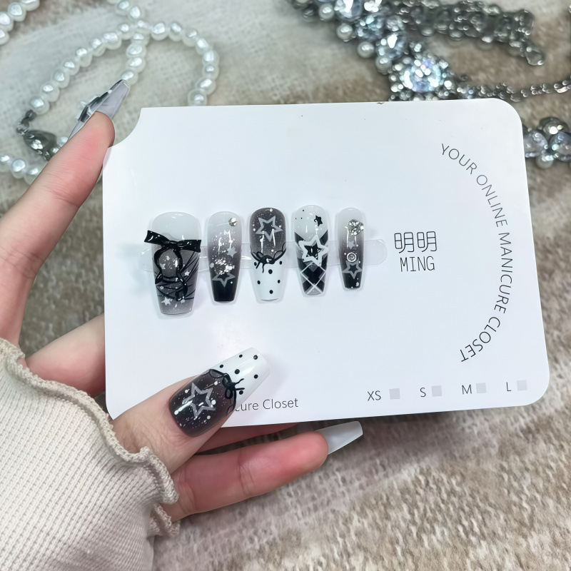 Semi-Handmade French Lace Cute Student-Style Dark Beauty Nail Art with Bow, Enhances Complexion, Elegant and High-End Wearable Nails Semi-Handmade French Lace Cute Student-Style Dark Beauty Nail Art with Bow, Enhances Complexion, Elegant and High-End Wearable Nails
