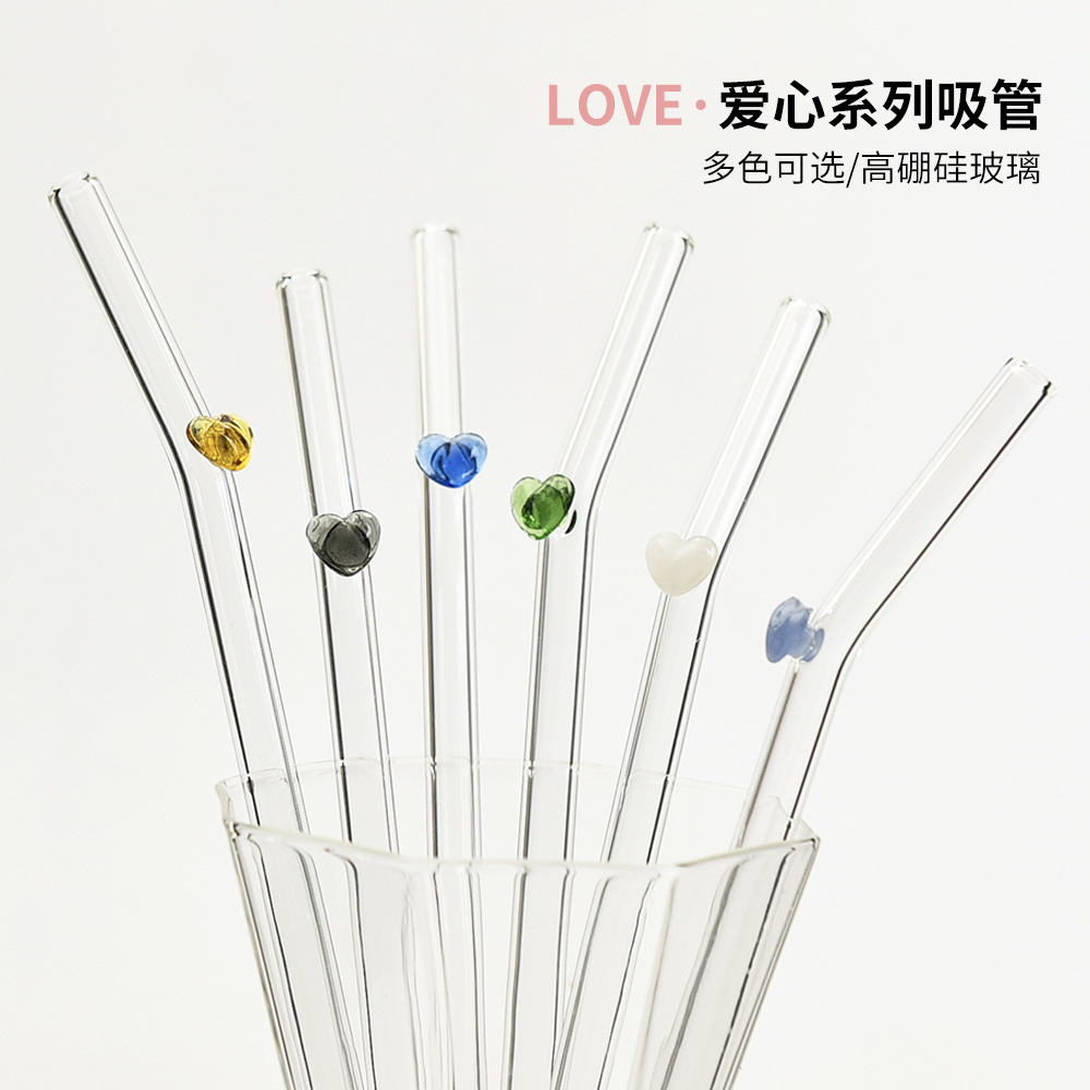 Ins pajita de vidrio de amor de alto valor pajita resistente al calor con alto contenido de borosilicato varilla de agitación de codo repetitivo no desechable