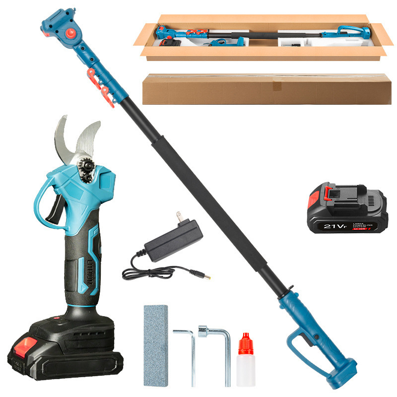 Varilla telescópica eléctrica de alta rama transfronteriza, motosierra de gran altitud, poda de ramas recargables, poda de postes de extensión de árboles frutales