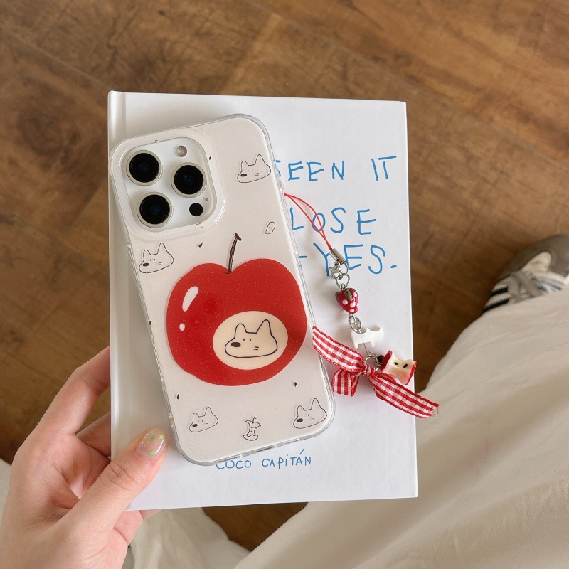 Fun Red Apple Line Puppy 16ProMax Creative iphone14 Adecuado para Apple 15 Funda para teléfono móvil 13 Mujer 16