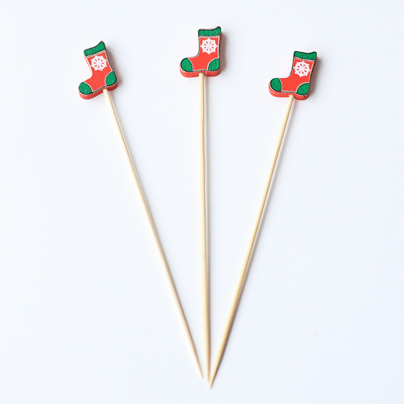 Palo de fruta de Navidad 100 unids/pack palo de bambú desechable Santa Claus fruta tenedor Pino alzo palo de fruta