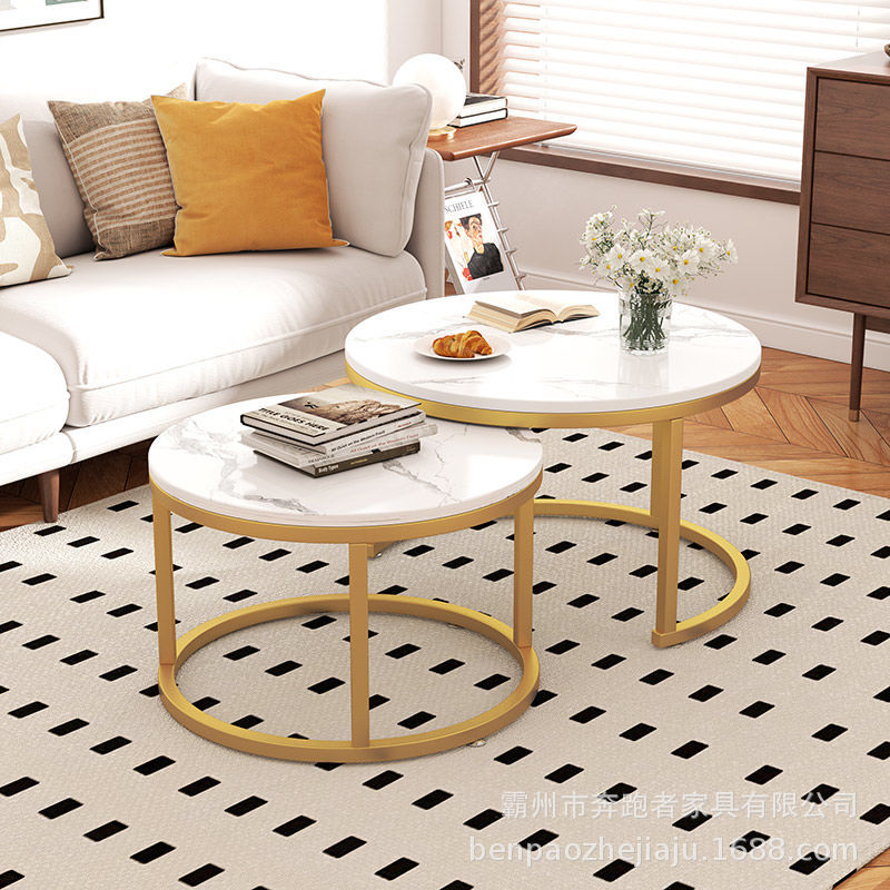 Mesa de centro Mesa de centro nórdica de alta calidad, mesa de centro de placa redonda de madera, sala de estar de estilo antiguo, mesa de centro de combinación minimalista italiana