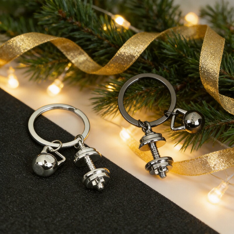 Cross-border Gift Simulation Sports Goods Couple Pendant Metal Weightlifting Equipment Gym Hanging Dumbbell Keychain