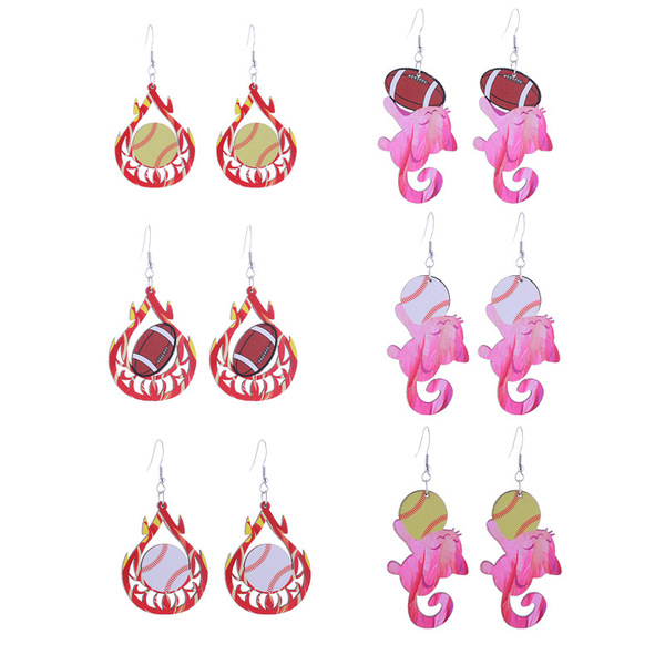 Neon basketball football volleyball baseball wooden earrings
