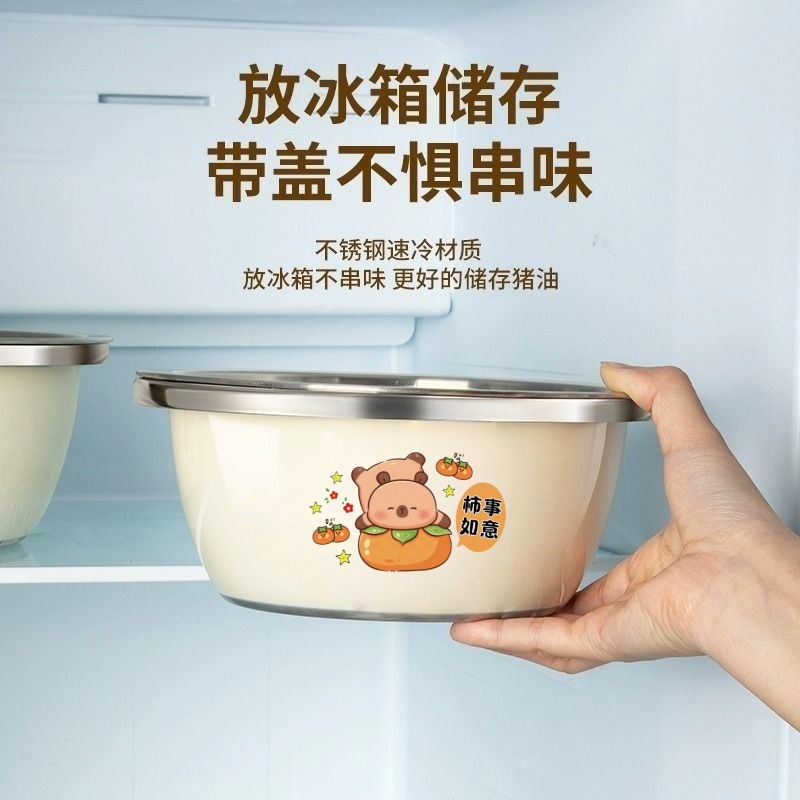 家庭用キッチン用蓋付き食品グレードのステンレス鋼のボウル、厚みのある卵と麺のボウル、スープボウル、ラードボウル、野菜洗いボウル|undefined