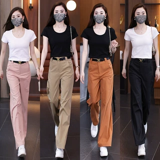 休闲裤女2025新款女士直筒裤夏日轻薄春夏季夏天阔腿裤黑色裤子女