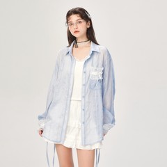 韩系设计感新款蕾丝拼接衬衫外套女2025夏季薄款防晒衬衣外搭上衣