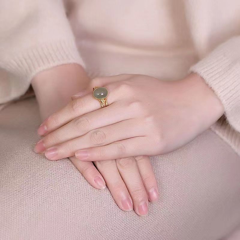 Hetian Jade Oval Bamboo Ring Vintage Open Adjustable Designer Ring_voghion.com