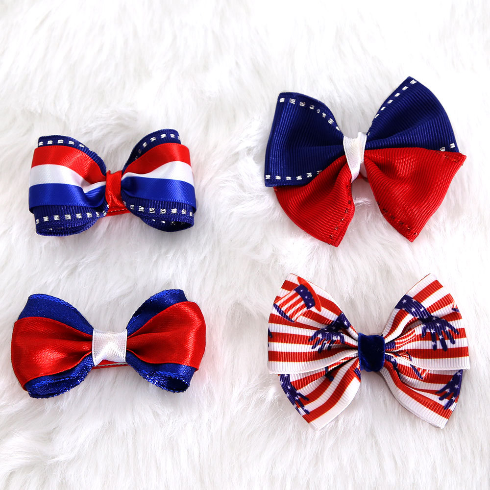 Nueva pinza para el cabello del Día de la Independencia de EE. UU., Clip lateral a rayas rojas, blancas y azules, accesorios para el cabello, estampado de estrellas y rayas femeninas, clip de pico de pato con lazo