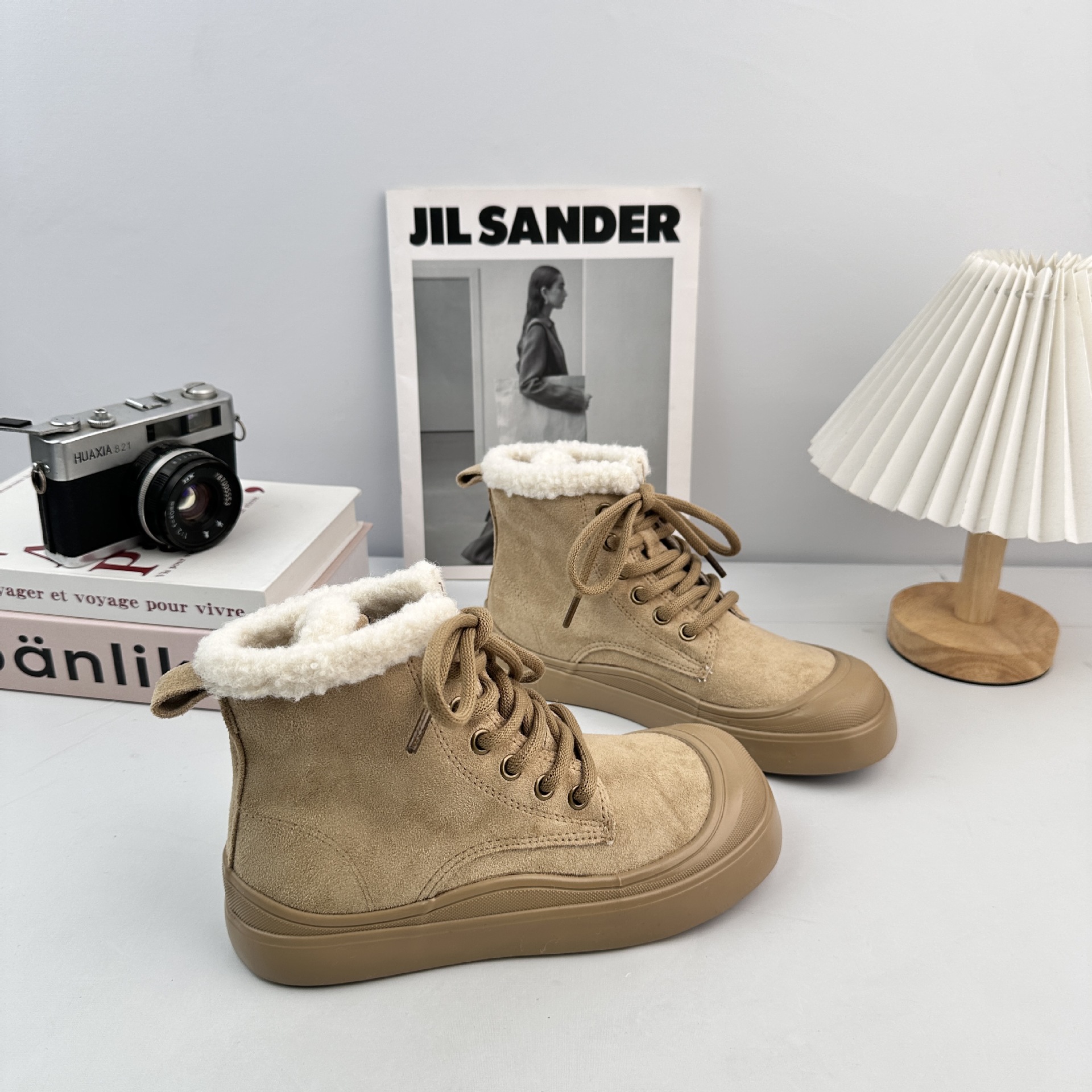 Yuanbo 2025 zapatos de algodón de invierno para mujeres, zapatos de skate de lana de alto alcance coreano, zapatos cálidos y casuales de mujer