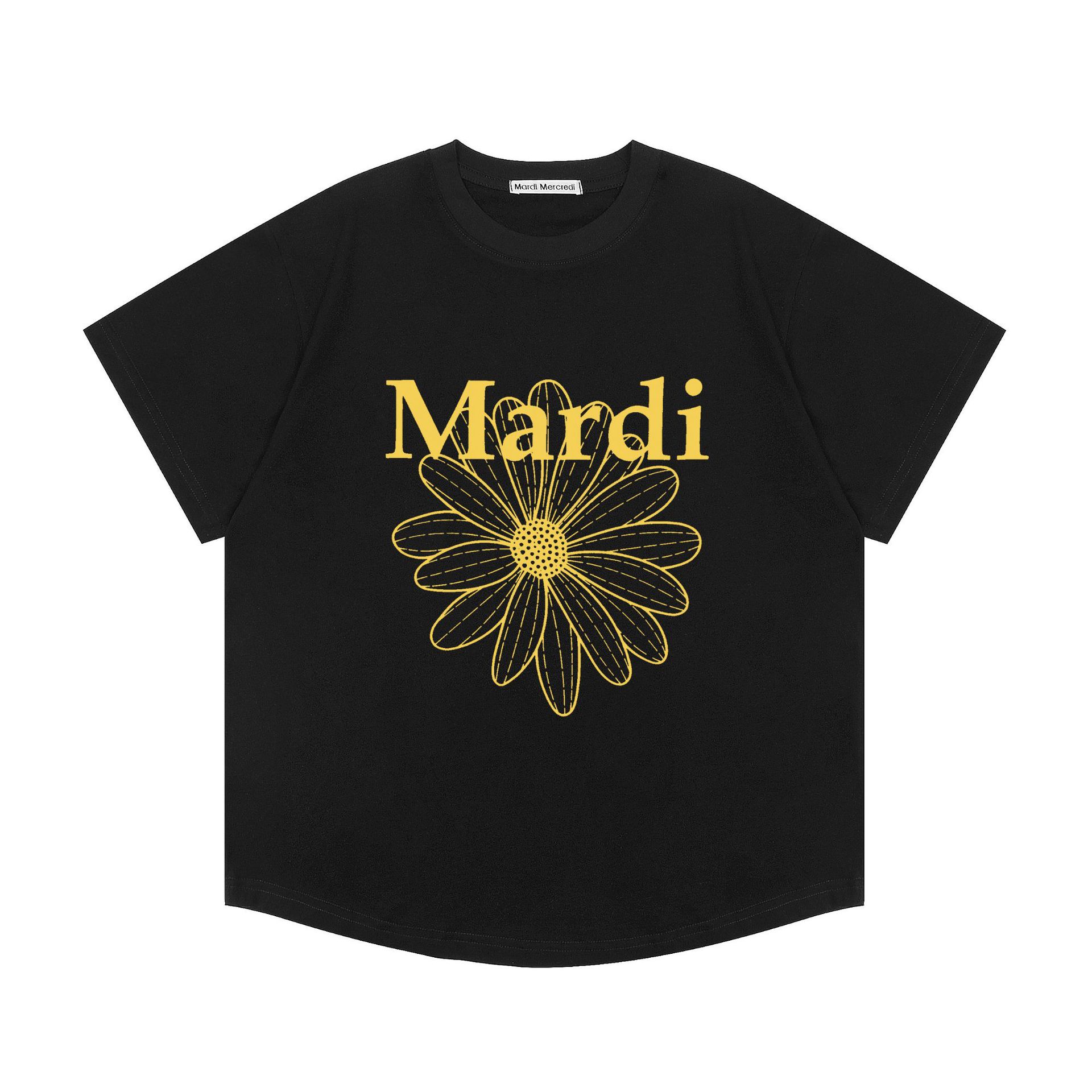現物韓国潮牌Mardi半袖女性25夏新作デイジープリント丸襟純綿上着tシャツ代発