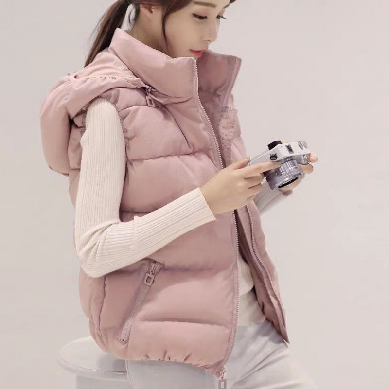 2023 Otoño e Invierno oferta especial Chaleco de algodón Mujer estudiante corto estilo coreano desmontable con capucha Chaleco de algodón más tamaño abrigo image 4